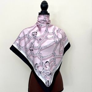 New Gucci Silk Scarf Pink Ropes Print Black Border Silk Wrap Scarf
